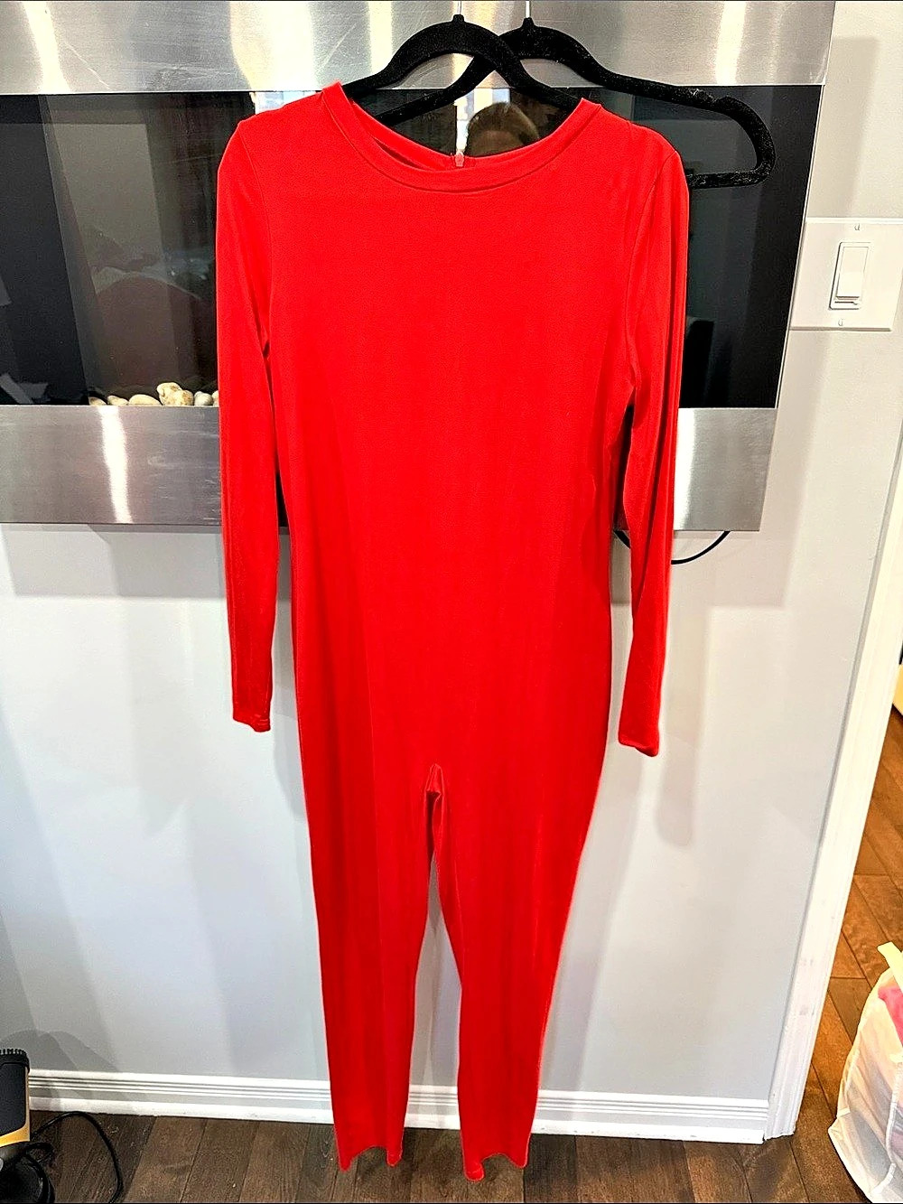 Lovely Red Long Sleeve One-Piece Jumpsuit Like New with zip in back